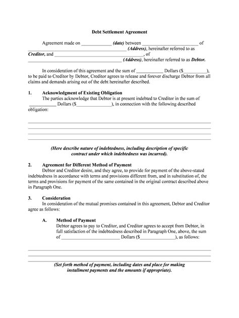 Debt Settlement Agreement Template