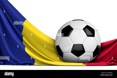 Soccer Ball On The Flag Of Romania Football Background 3d Rendering