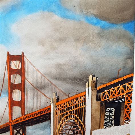 Golden Gate Bridge Painting Original Art Original Watercolor - Etsy