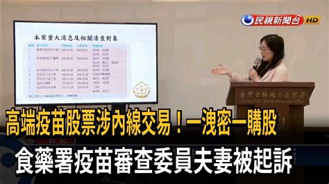 高端疫苗股票涉內線交易！一洩密一購股 食藥署疫苗審查委員夫妻被起訴－民視新聞 Youtube