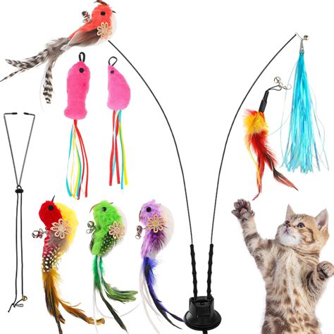 Xlsxexcl 12 Pcs Suction Cup Cat Toyinteractive Bird Simulation Cat Toy Set Suction