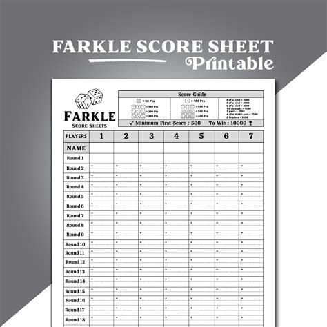 Farkle Scoring Sheet Printable