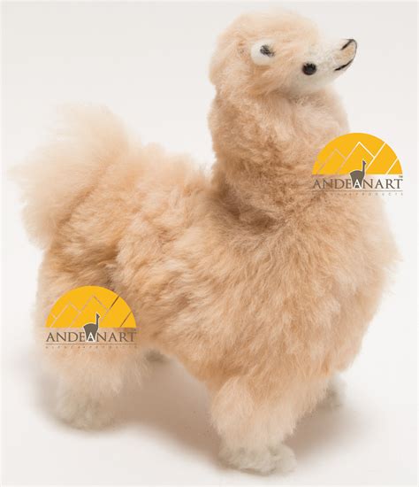 Alpaca Fur Stuffed Figurine Standing With Booties Alpaca Figurine