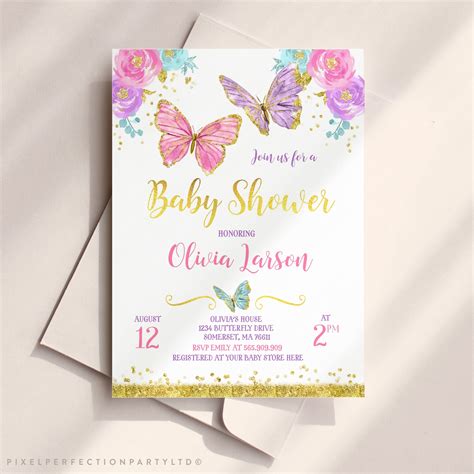 Butterfly Baby Shower Invitation Pink And Gold Butterfly Baby Shower