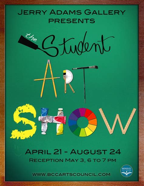 Student art show poster: This poster shows off various media of art jumping from pallets and ...