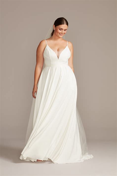 Illusion Deep V Spaghetti Plus Size Wedding Dress Davids Bridal