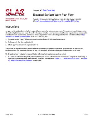 Fillable Online Group Slac Stanford Elevated Surface Work Plan Form