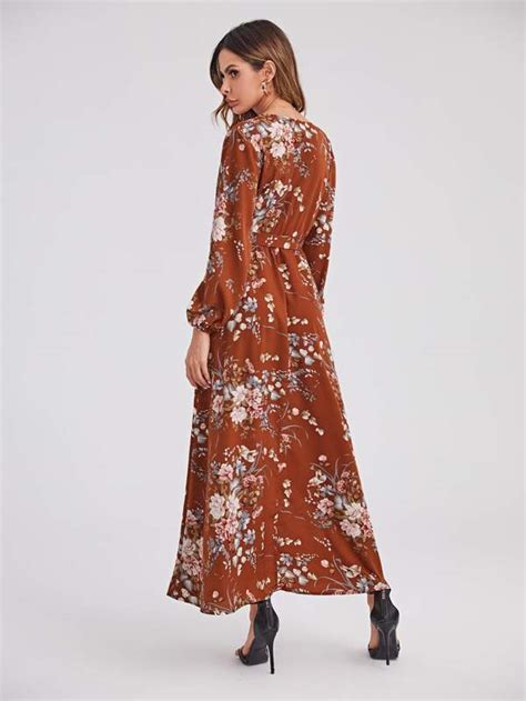 Shein Clasi Surplice Neck Self Belted Botanical Print Dress Shein Usa