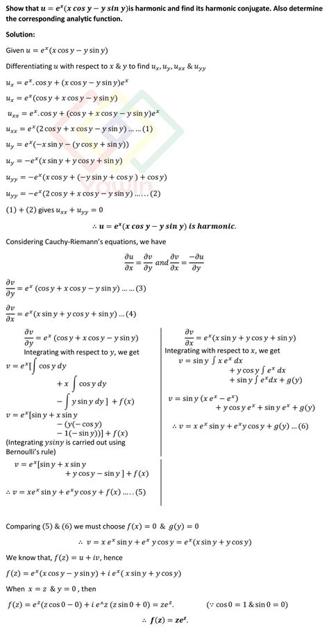 Show That U E X X Cosy Y Siny Is Harmonic And Find Its Harmonic