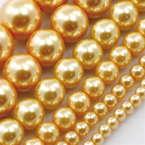 Yellow Gold Glass Pearl Round Bead 3mm 4mm 6mm 8mm 10mm 12mm 14mm 15