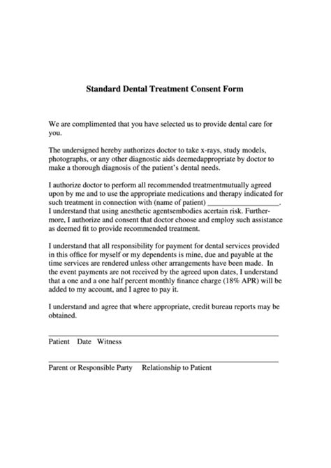 Standard Dental Treatment Consent Form Printable Pdf Download