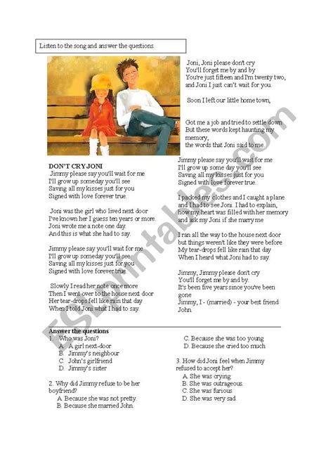 Don´t Cry Joni - ESL worksheet by norizanmohd