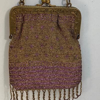 Antique Vintage Gold Purple Microbead Flapper Purse Clutch Handbag