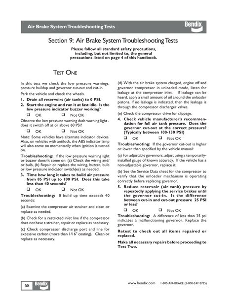 Section 9: Air Brake System Troubleshooting Tests