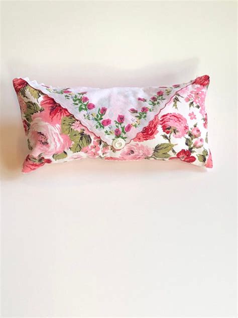 Pink Floral Lumbar Pillow Cover Vintage Hanky Handmade Etsy