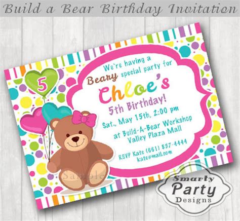 Build Bear Birthday Party Invitation Rainbow Teddy Bear Printable ...