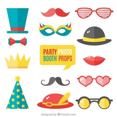 Free Vector Variety Of Party Elements In Flat Design Party Photo Booth Vector Free Themes