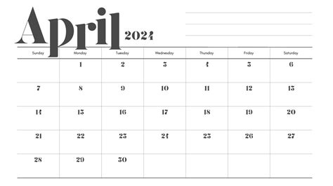 April Calendar 2024 Template Ailey Arlinda