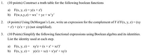 Solved 10 Points Construct A Truth Table For The Following