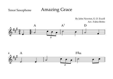 Amazing Grace For Tenor Saxophone Solo With Chords Arr Fabio Britto