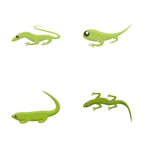 Icônes De Reptiles Définies Vecteur De Dessin Animé Lézard Vert Nature