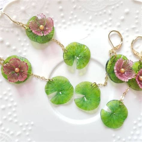 Lily Pad Dangle Earrings Water Lily Lotus Earrings Flower Dangle