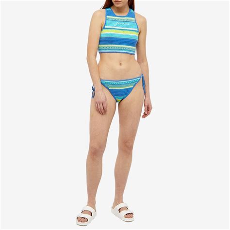 Ganni Women S Crochet Racerback Bikini Top In Blue Curacao Ganni