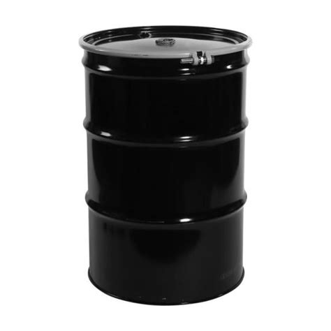 55 Gallon Black Steel Open Head Drum Black Cover Red Phenolic Lining W 2 And 3 4 Fittings