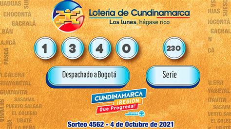 Resultados lotería de Cundinamarca lunes 4 de Octubre 2021