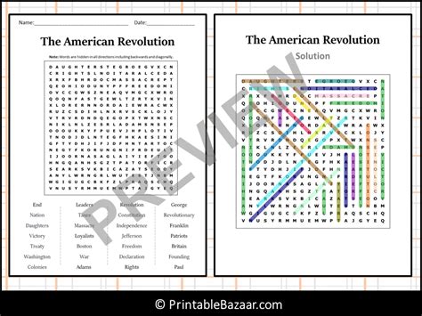 American Revolution Word Search Printable Word Search Maker