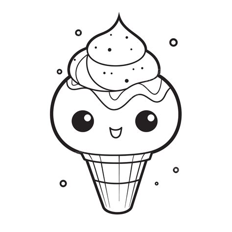 Kawaii Ice Cream Cone Coloring Page Outline Sketch Drawing Vector Ice