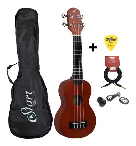 Kit Ukulele Giannini Soprano Eletrico Uks Ns Cabo Palheta