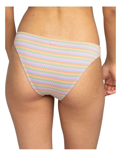 Roxy Wavy Stripe Moderate Bikini Bottoms In Papaya Myer