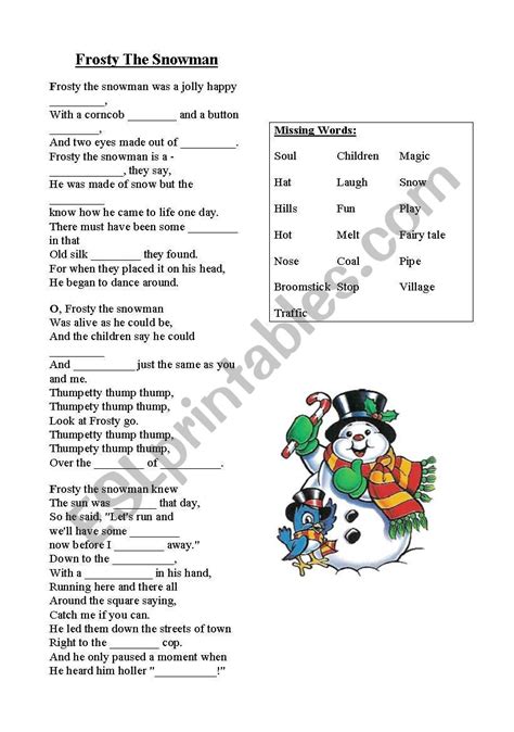 Frosty The Snowman Song & Activity - ESL worksheet by da-fitzy