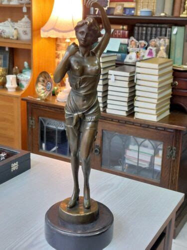 Aldo Vitaleh Art Deco Partially Nude Lady Bronze Statue On Marble Base