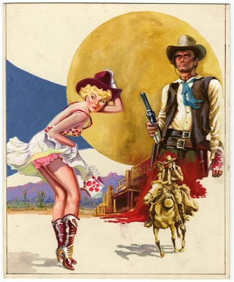 Vintage Cowgirl Rare Mexican Pulp Pin Up Western Illustration Art Cover Painting Cowgirl