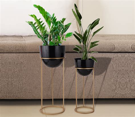 Buy Set of Two Black Planters with Stand Online in India at Best Price - Modern Planters - Home ...