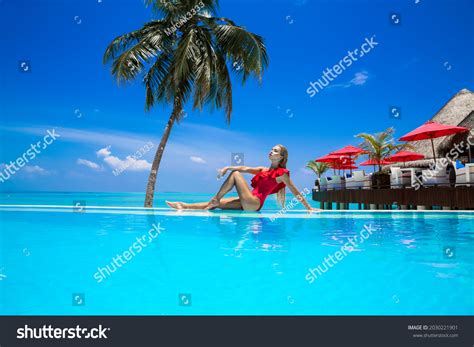 Elegant Sexy Woman Red Bikini On Stock Photo Shutterstock