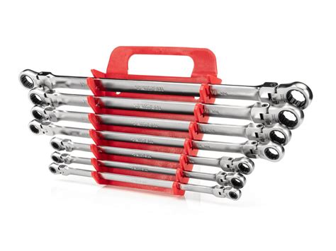 7-Piece Long Flex Ratcheting Box End Wrench Set with Holder | TEKTON