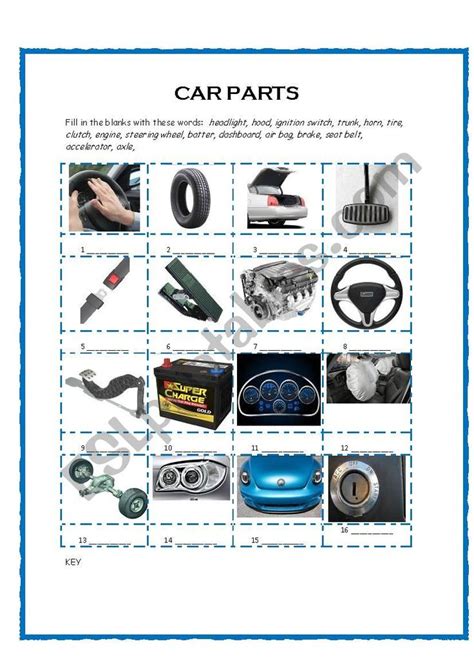 Car Parts Vocabulary Ws Esl Worksheet By Estherlee Vocabulary