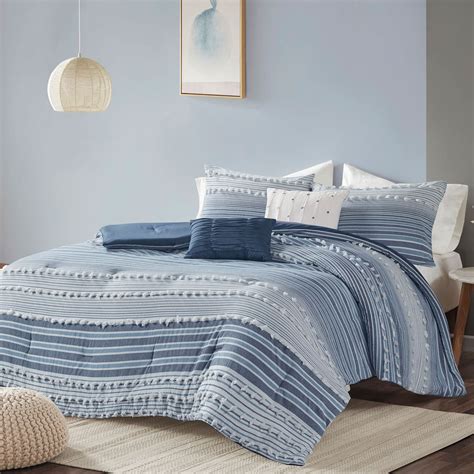 Calum Navy Blue Striped 4 5 Pc Comforter Bed Set By Urban Habitat