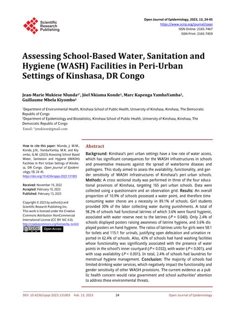 Pdf Assessing School Based Water Sanitation And Hygiene Wash