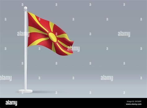 D Realistic National North Macedonia Flag Isolated On Gray Background