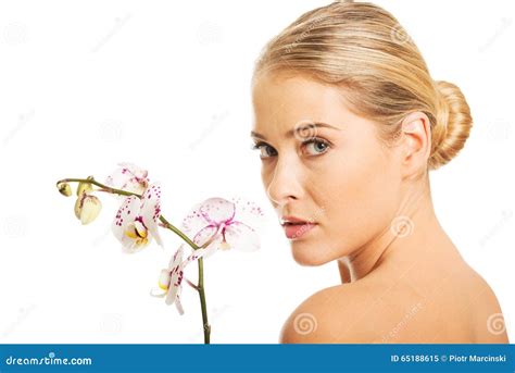 Sensual Portrait Of Nude Woman With Orchid Flower Stock Image Image