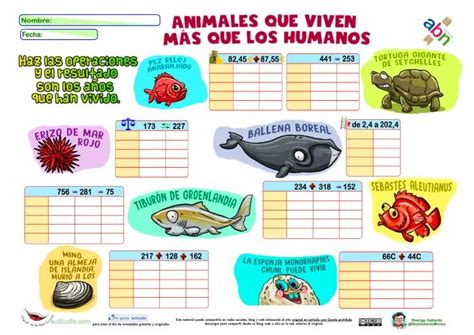 Operaciones variadas Animales que viven más que los humanos Actiludis