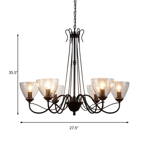 356 Light Tapered Chandelier Modern Black Clear Glass Pendant Light