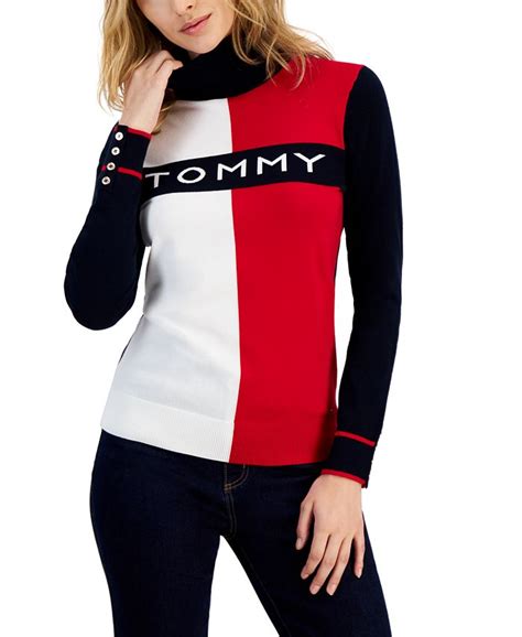 Tommy Hilfiger Womens Logo Colorblocked Turtleneck Sweater Macys