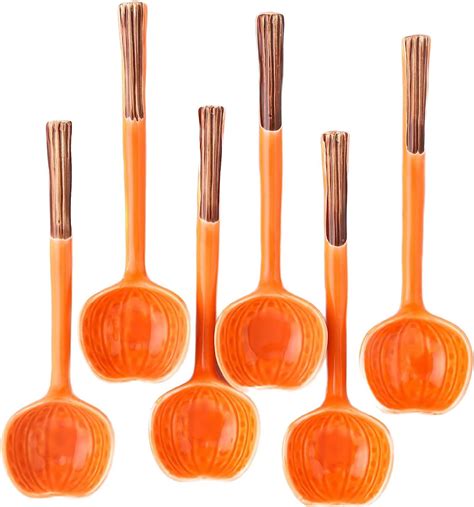 Orange Pumpkin Shaped Serving Spoons Ceramic Soup Spoons For Pho Ramen