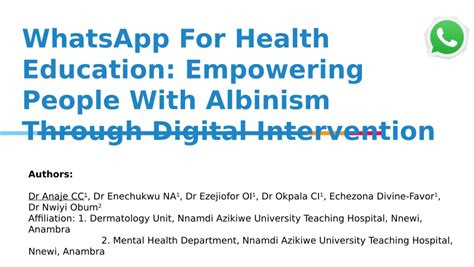 PDF WHATSAPP FOR HEALTH EDUCATION EMPOWERING PEOPLE WITH ALBINISM