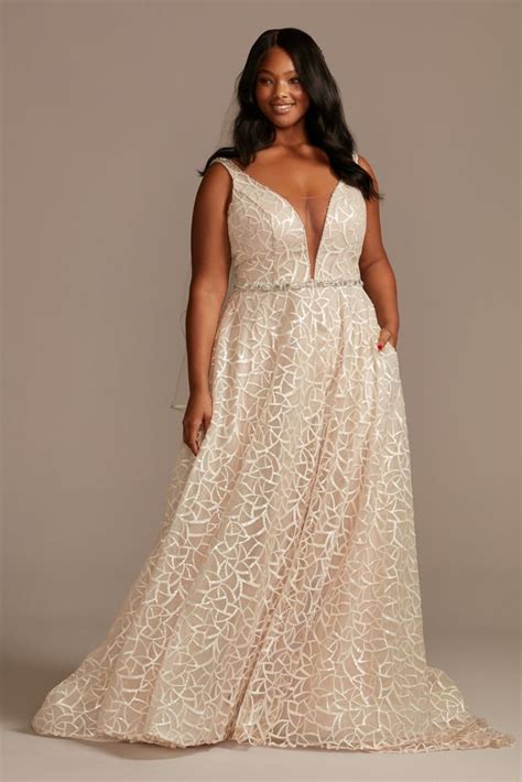 Geometric Sequin Plunge Plus Size Wedding Dress Davids Bridal In